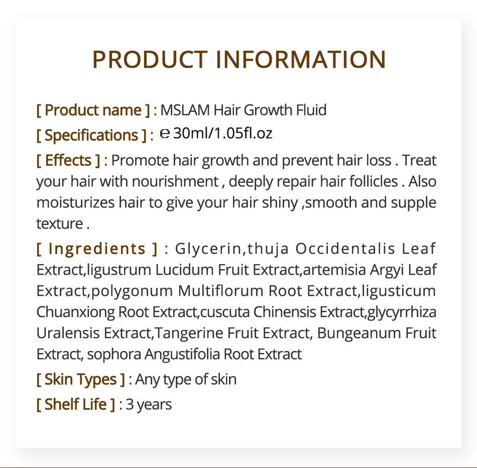 Mslam Hair Loss Products and Fast Hair Growth Remedies Natural Extracts Liquid Hair Regeneration Treatment Solutions 30ml